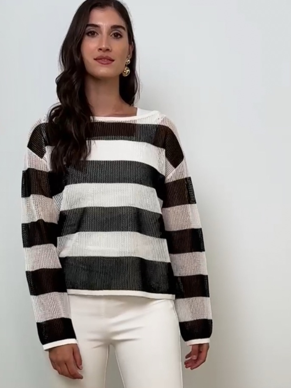 Joseph Ribkoff Black & White Striped Sheer Knit Top NWT